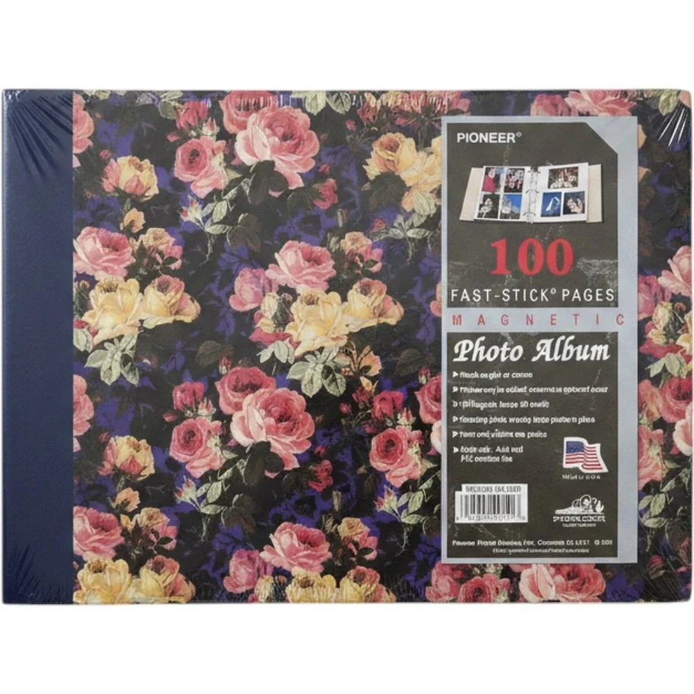Vintage Pioneer Photo Album 100 Fast-Stick Pages Floral Rose Navy Blue LM-100
